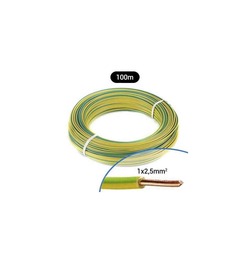 Fil électrique rigide H07VU 2.5² vert / jaune - Couronne / Fil électrique rigide H07VU 2.5² vert / jaune - Couronne /