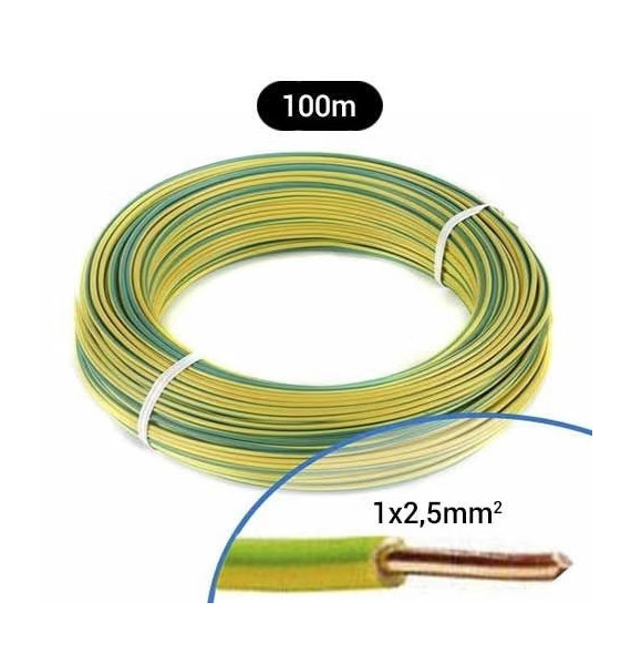 Fil électrique rigide H07VU 2.5² vert / jaune - Couronne /