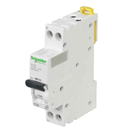 Disjoncteur miniature, Acti9 iC40N, 1P+N, 20 A, courbe C, 6 000