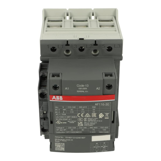 Contacteur tripolaire 3P AC, bobine 100-250V DC NO+NF ABB851390