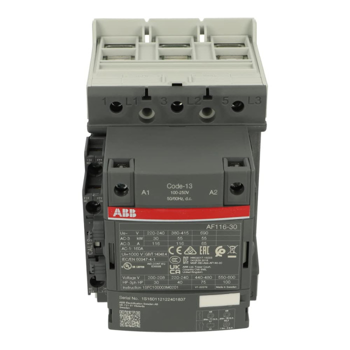 Contacteur tripolaire 3P AC, bobine 100-250V DC NO+NF ABB851390