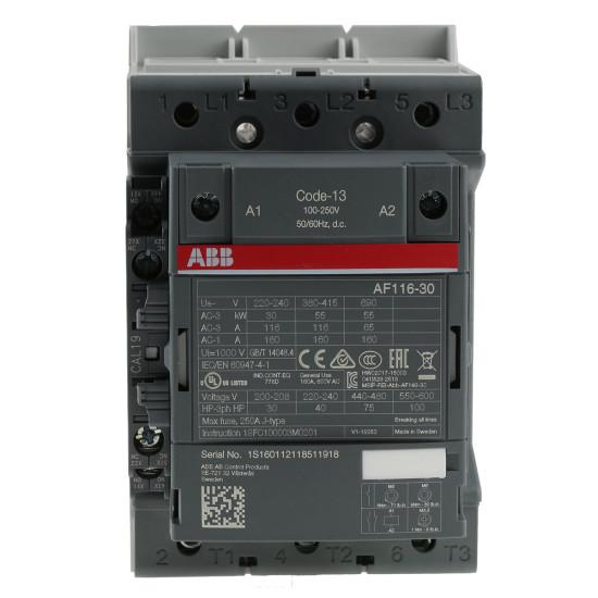 Contacteur tripolaire 3P AC, bobine 100-250V DC NO+NF ABB851390