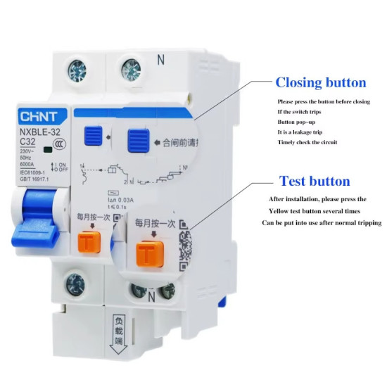Disjoncteur différentiel 6KA 1P+N C-25A 300mA NXBLE-32 CHINT -