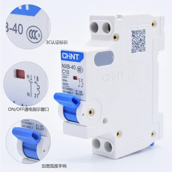 Disjoncteur miniature DPN 1P+N 4,5kA C10A NXB-40 CHINT - 817016