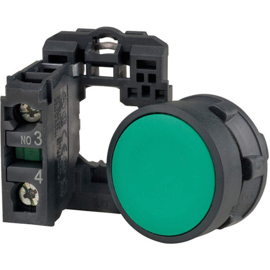 Bouton poussoir à impulsion - Ø22 - vert - 1F - vis étrier