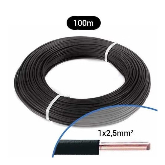 Fil électrique rigide H07VU 1x2.5 mm² noir - Couronne/Rouleau