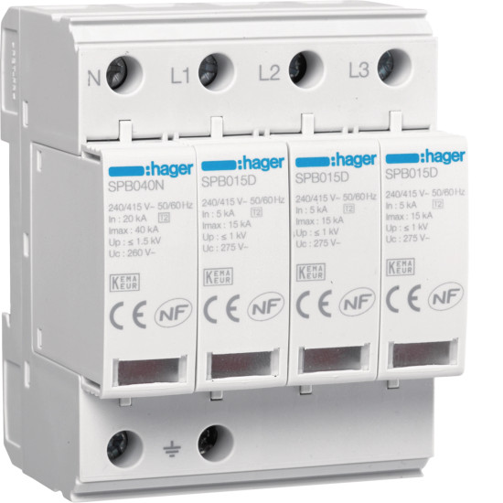 Parafoudre 4P T2 TNS/TT Uc 275V In 5kA Imax 15kA - Hager -