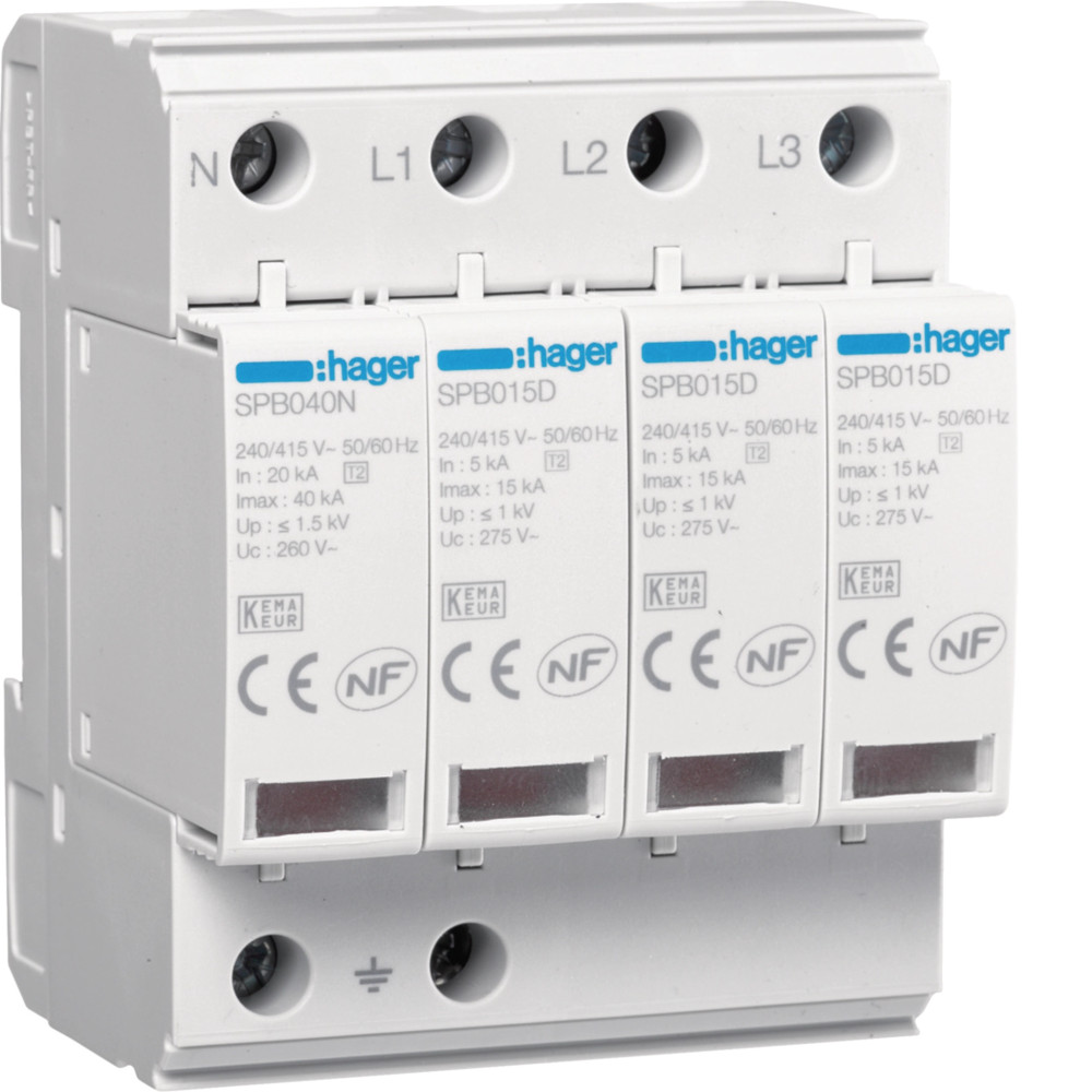 Parafoudre 4P T2 TNS/TT Uc 275V In 5kA Imax 15kA - Hager -
