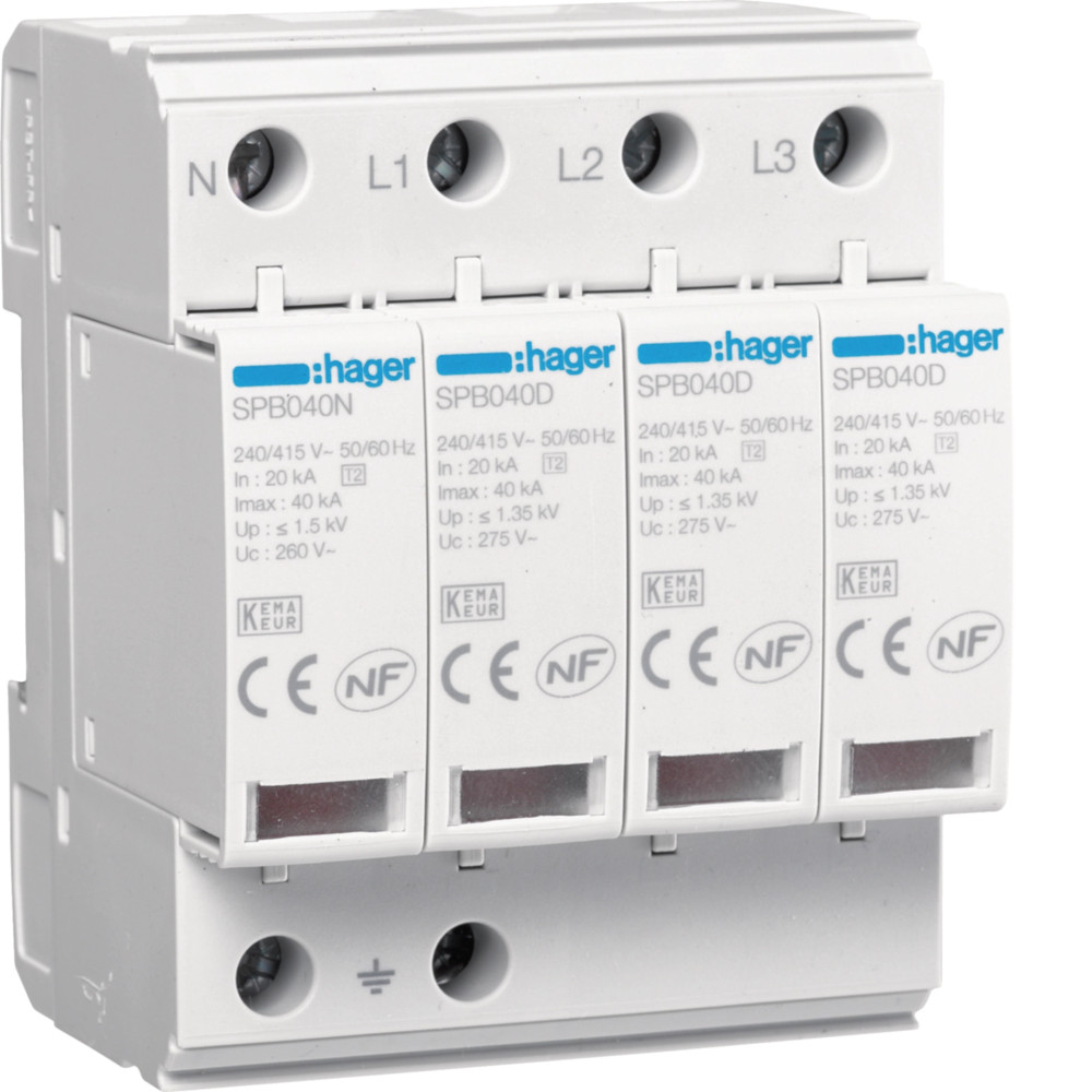 Parafoudre 4P T2 TNS/TT Uc 275V In 20kA Imax 40kA - Hager - Parafoudre 4P T2 TNS/TT Uc 275V In 20kA Imax 40kA - Hager -