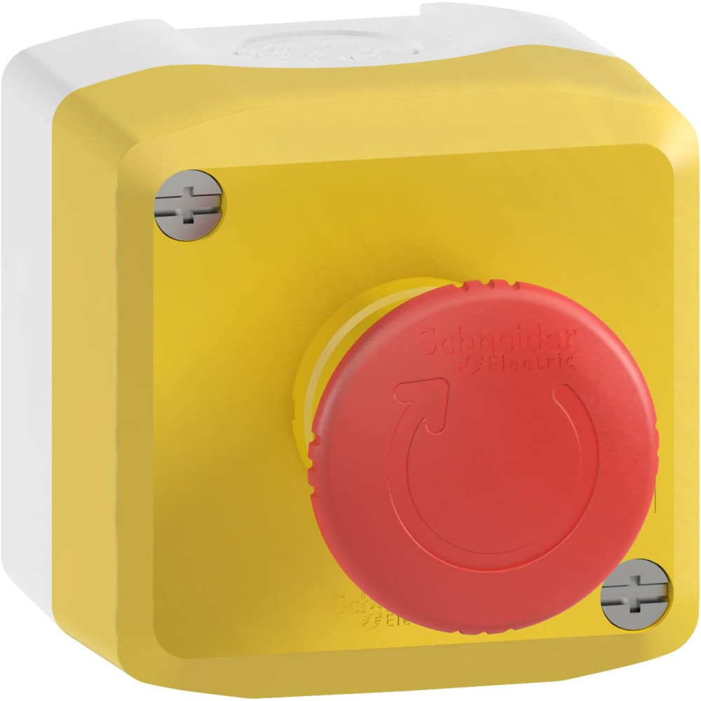 Bouton poussoir - Boite jaune arrêt urgence rouge - pousser Bouton poussoir - Boite jaune arrêt urgence rouge - pousser