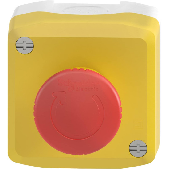 Bouton poussoir - Boite jaune arrêt urgence rouge - pousser
