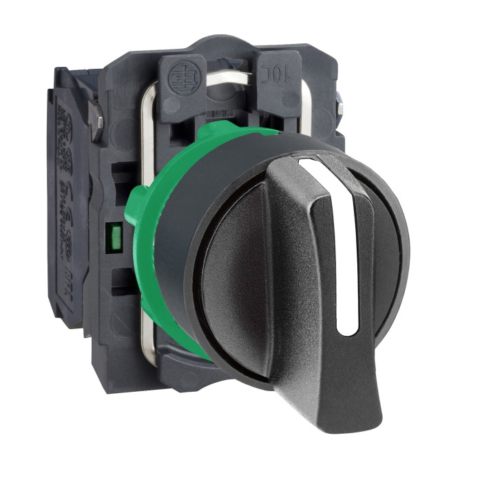 Bouton poussoir tournant manette - Ø22 - 3 pos fix - noir - 2F