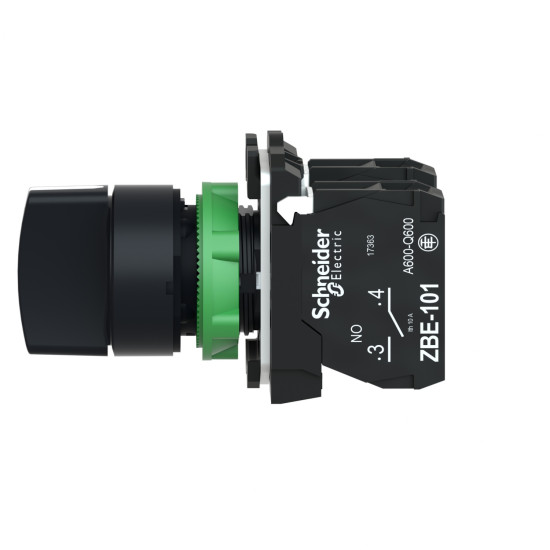 Bouton poussoir tournant manette - Ø22 - 3 pos fix - noir - 2F