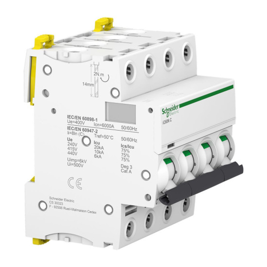 Disjoncteur iC60N 4P 16A courbe C Acti9 Schneider Electric -