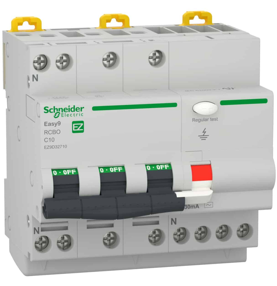 Disjoncteur différentiel EASY9 3P+N 10 A C curve 4500 A 30 mA Disjoncteur différentiel EASY9 3P+N 10 A C curve 4500 A 30 mA