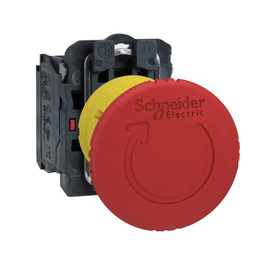Bouton poussoir arrêt urgence - Ø40 - pousser tourner - rouge -
