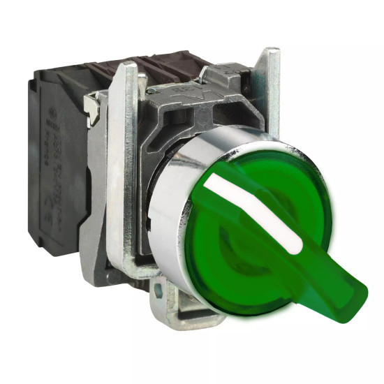 Bouton poussoirs à manette lumineux - Ø22 - 2 pos fix - vert -