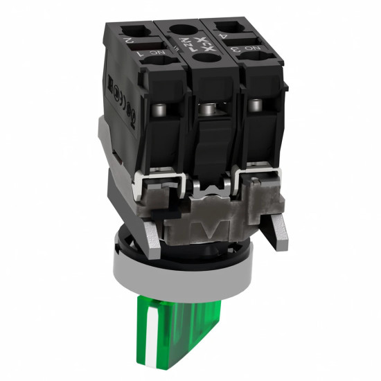 Bouton poussoirs à manette lumineux - Ø22 - 2 pos fix - vert -