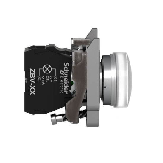 Bouton voyant lumineux DEL - Ø22 - blanc - 230V - vis étrier