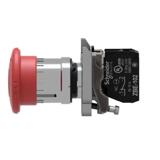 Bouton arrêt urgence - Ø40 - pousser tourner - rouge - 1O – vis
