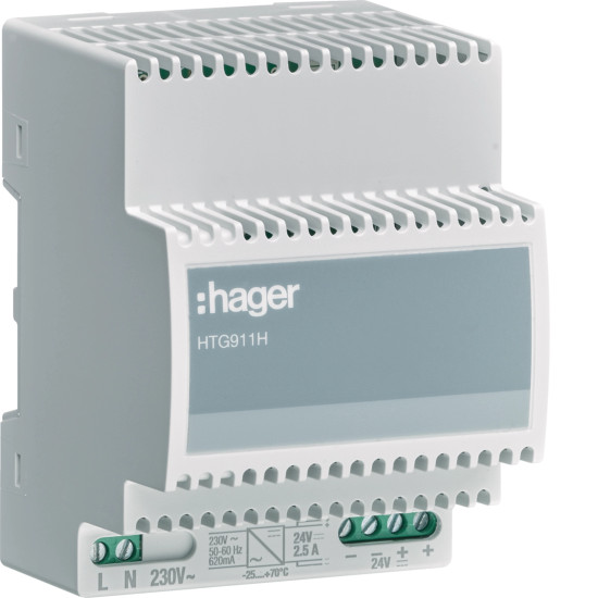 Alimentation à découpage 230VAC/24VDC 2500mA à 70°C - Hager - HTG911H,Gestion de l'énergie et