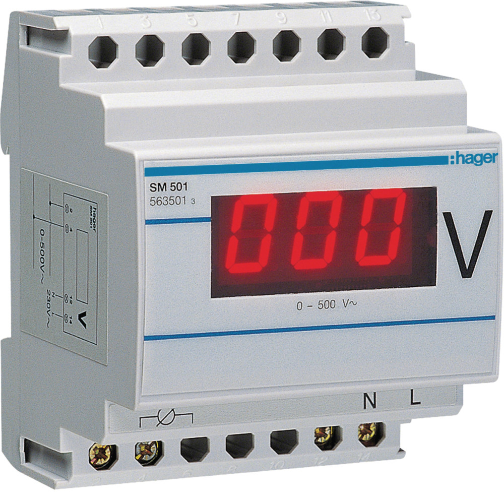 Voltmètre digital plage de mesure 0-500V - Hager - SM501,Gestion de l'énergie et mobi­lité