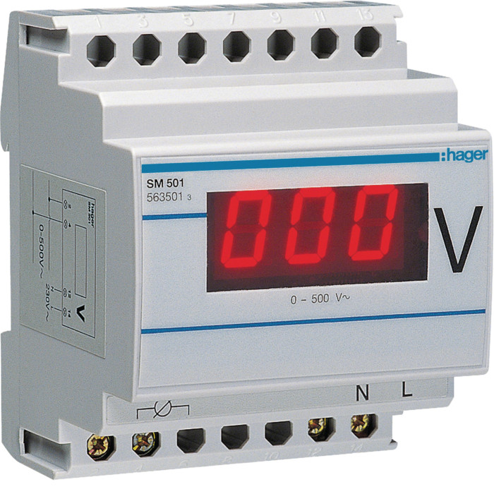 Voltmètre digital plage de mesure 0-500V - Hager - SM501,Gestion de l'énergie et mobi­lité