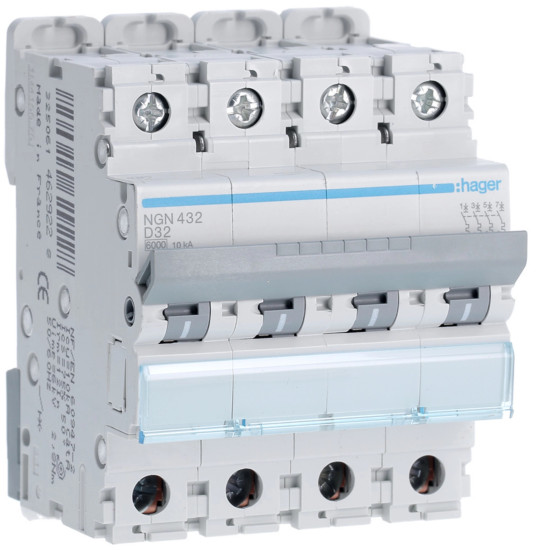 Disjoncteur 32A 4P 6-10kA Courbe D 4modules - Hager - NGN432,Disjoncteur - Disjoncteur Différentiel