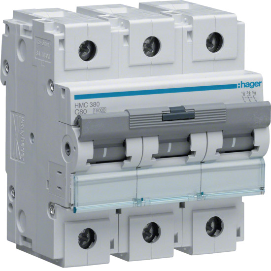 Disjoncteur 3P 15kA C-80A 4.5M - Hager - HMC380,Disjoncteur - Disjoncteur Différentiel -