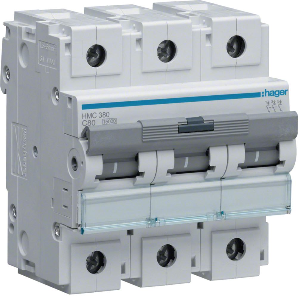 Disjoncteur 3P 15kA C-80A 4.5M - Hager - HMC380,Disjoncteur - Disjoncteur Différentiel -