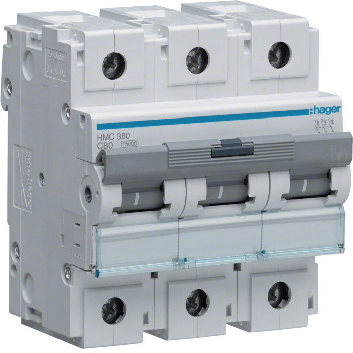 Disjoncteur 3P 15kA C-80A 4.5M - Hager - HMC380,Disjoncteur - Disjoncteur Différentiel -
