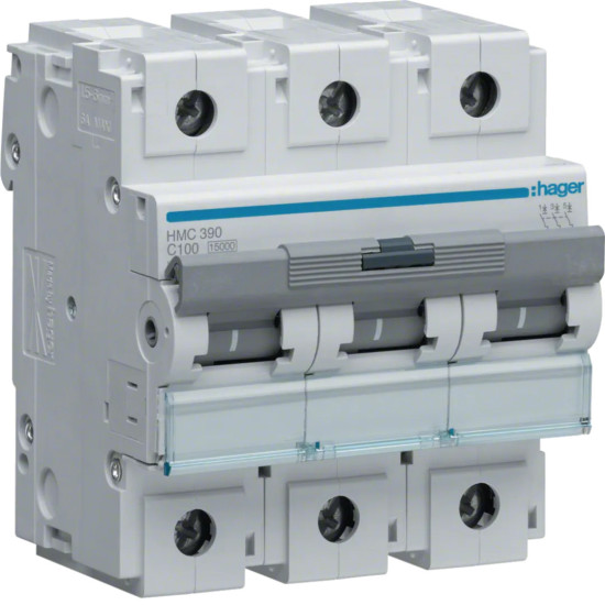 Disjoncteur 100A 3P 15kA Courbe C 4,5modules - Hager - HMC390,Disjoncteur Hager