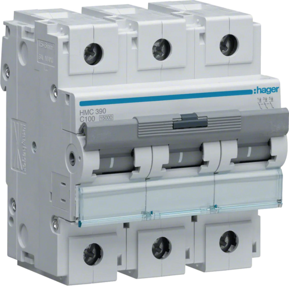 Disjoncteur 100A 3P 15kA Courbe C 4,5modules - Hager - HMC390,Disjoncteur Hager
