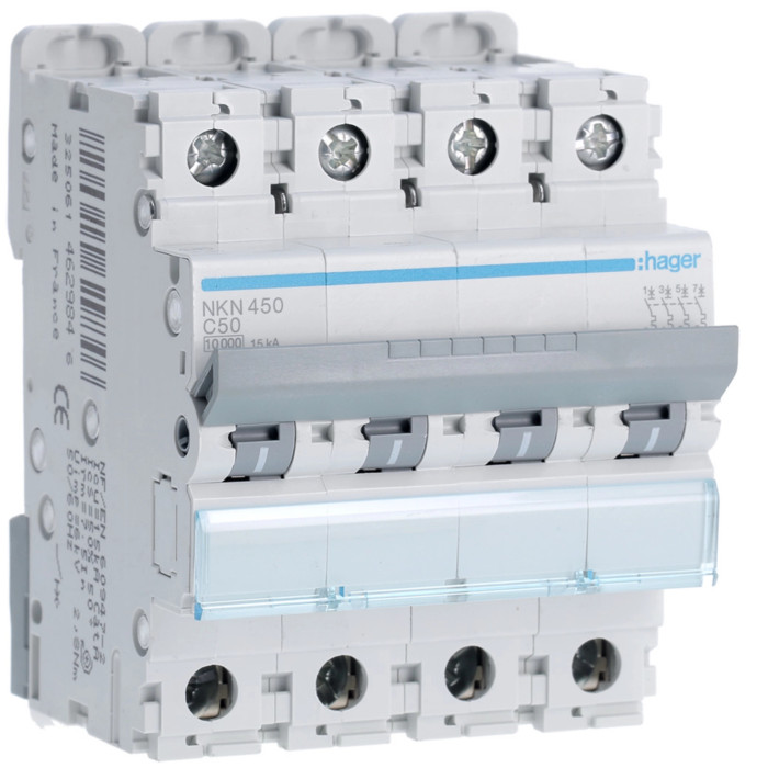Disjoncteur 25A 4P 10-15kA Courbe C 4modules - Hager - NKN425,Disjoncteur Hager