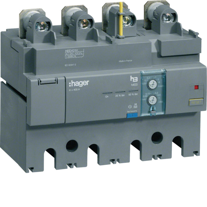 Bloc différentiel électronique h400 4P 400A Idn réglable & déclenchem tempo fixe - Hager -