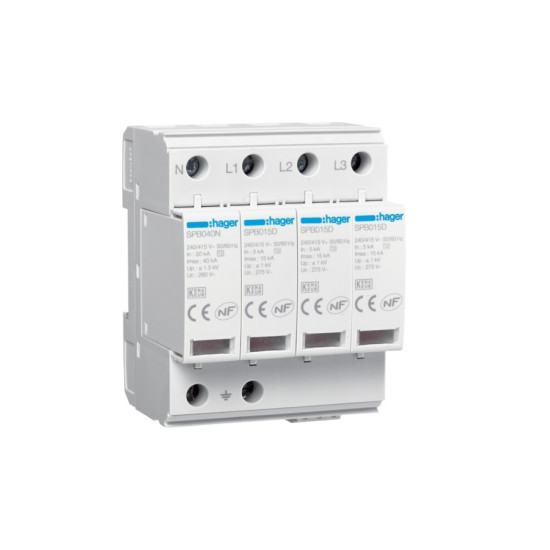 Parafoudre 4P T2 TNS/TT Uc 275V In 5kA Imax 15kA télé signalisation - Hager - SPB415R,Parafoudre