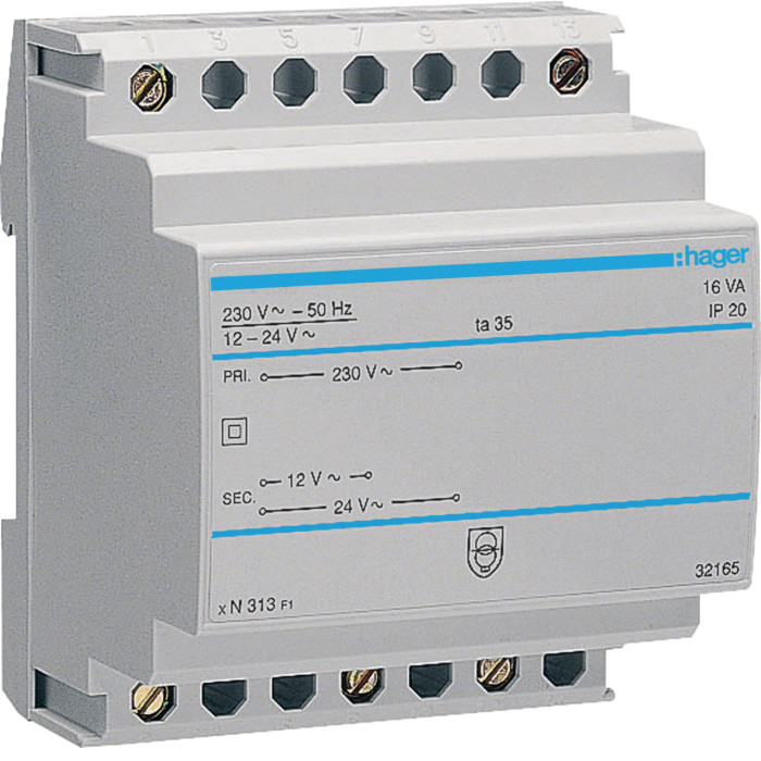 Transformateur sécurité 16VA 230V-12 à 24V - Hager - ST313,Inverseur Hager