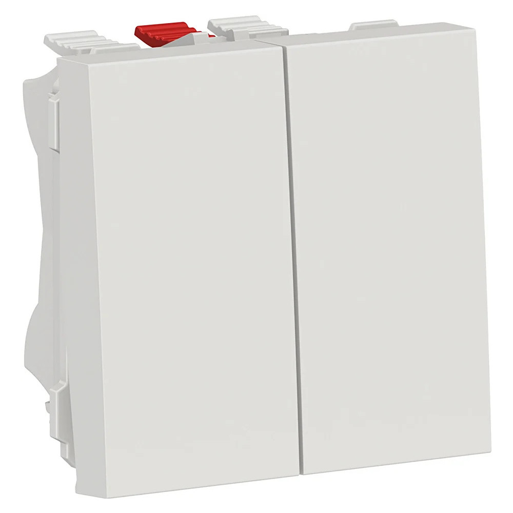 Interrupteur double, New unica, 1 pôle 2 contacts, 10AX, 2 modules, bornes sans vis, IP4X, blanc -