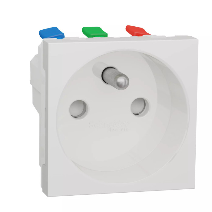 Prise 2P+T - FR - 90° - goulotte - connex rapid - Blanc anti -New Unica Schneider Electric -
