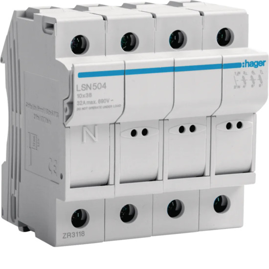Coupe-circuit 3P+N 32A 690V L38 4 modules - - Hager - LSN504,Disjoncteur - Disjoncteur Différentiel