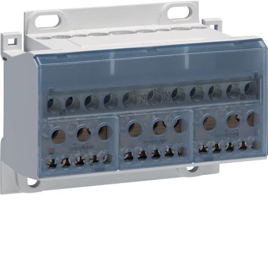 Bloc de répartition 125A, 4P 1x6-25²/2x4-10²/5x1,5-6²,N 1x6-25²/6x4-10²/4x1,5-6² - Hager -