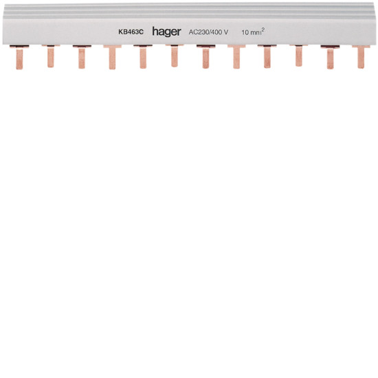 Barre de pontage 3P+N 63A à languette 10mm² 6modules - Hager - KB463C,Prise & Coffret Industriels