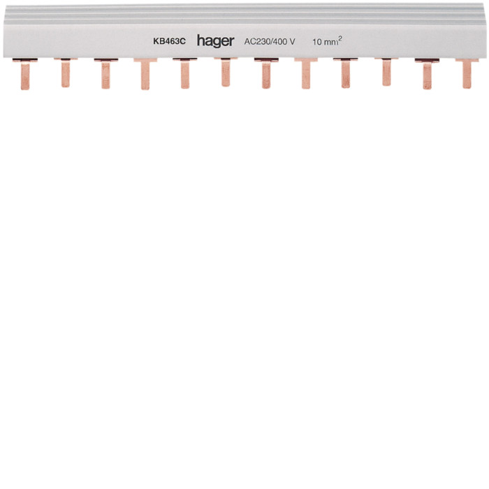 Barre de pontage 3P+N 63A à languette 10mm² 6modules - Hager - KB463C,Prise & Coffret Industriels