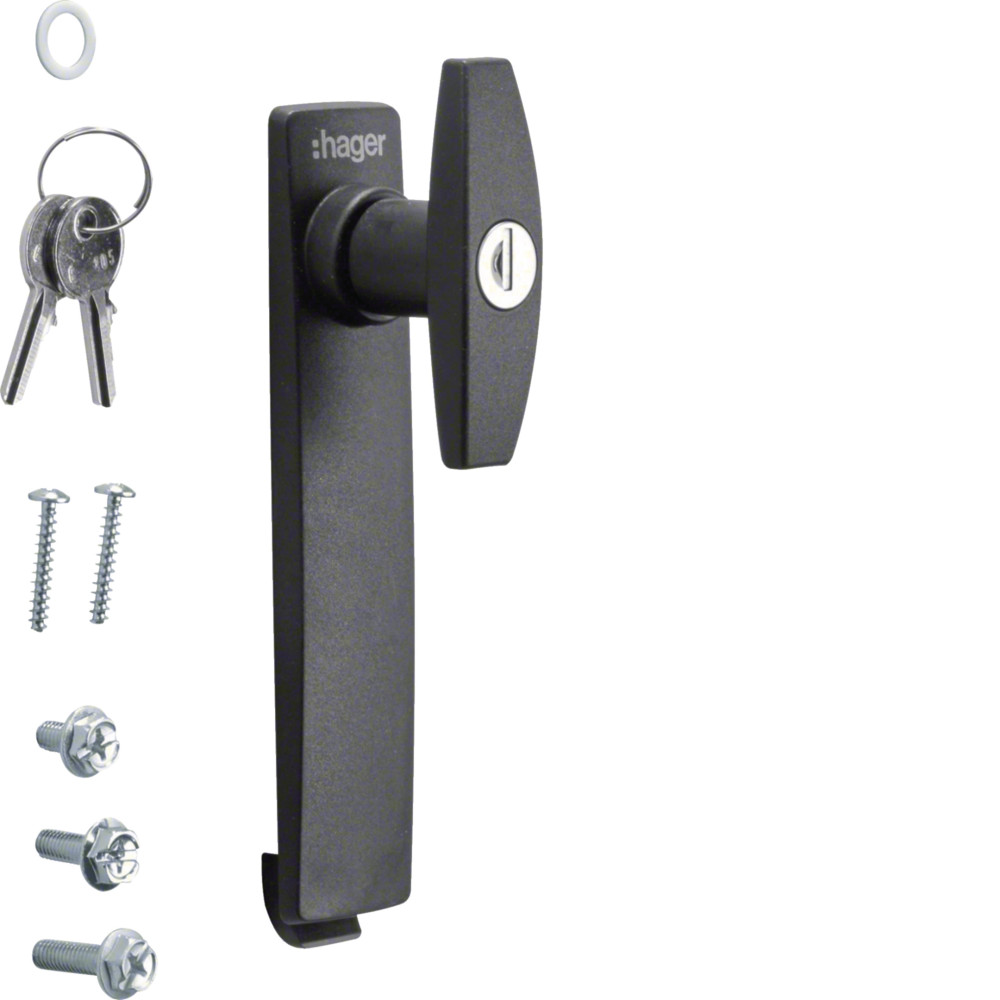 Poignée en T avec clé n° E455 avec 2 clés pour armoire univers IP5-6 - Hager - FZ527,Contrôle