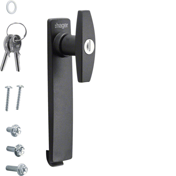 Poignée en T avec clé n° E455 avec 2 clés pour armoire univers IP5-6 - Hager - FZ527,Contrôle