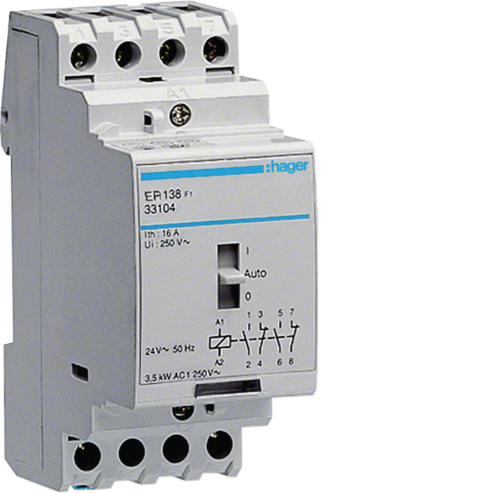 Relais auxiliaire 2m + 2v 16A 24 V - Hager - ER138,Contacteur Hager
