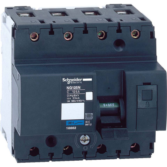 Disjoncteur modulaire (MCB) 4P, 80A, Courbe C, 25kA (IEC/EN 60947-2), Acti9 NG125N Schneider