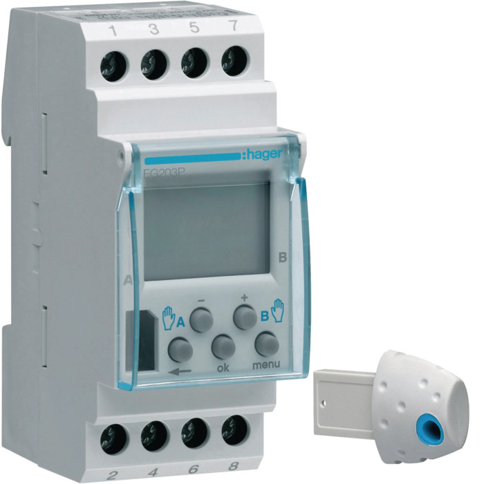 Interrupteur horaire électronique 2 voies sur 7 jours, version base - Hager - EG203B,Bouton