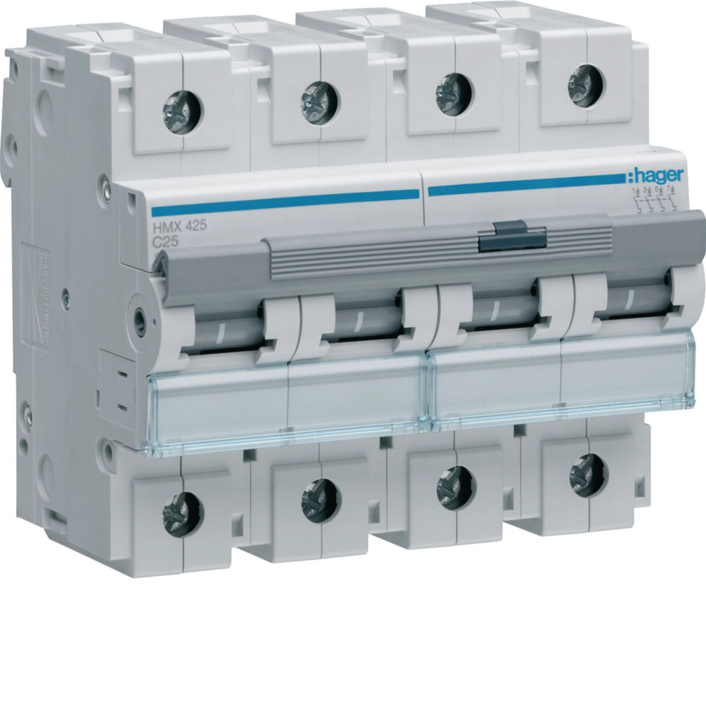 Disjoncteur 25A 4P 50kA Courbe C 6modules - Hager - HMX425,Disjoncteur Hager