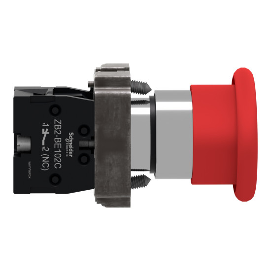 Bouton-poussoir d'arrêt d'urgence complet, métal, rouge, 40 mm x 22 mm, Easy Harmony XB2 Schneider